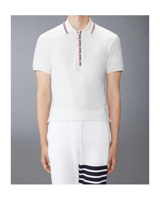 Thom Browne White Short Sleeve Polo Shirt for men