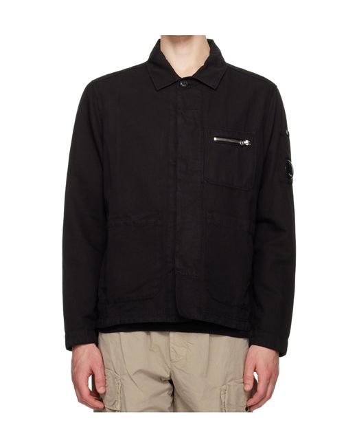 C P Company Black Lapel Long-Sleeved Casual Jacket for men