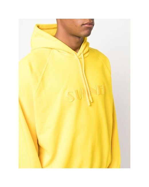 Sunnei Yellow Logo Embroidered Drawstring Hoodie for men