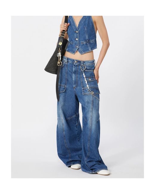 Sportmax Blue Violino Wide-Leg Cargo Jeans
