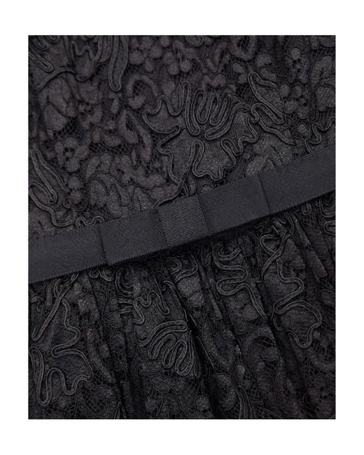 Self-Portrait Black Corded-Lace Pleated Midi Dress