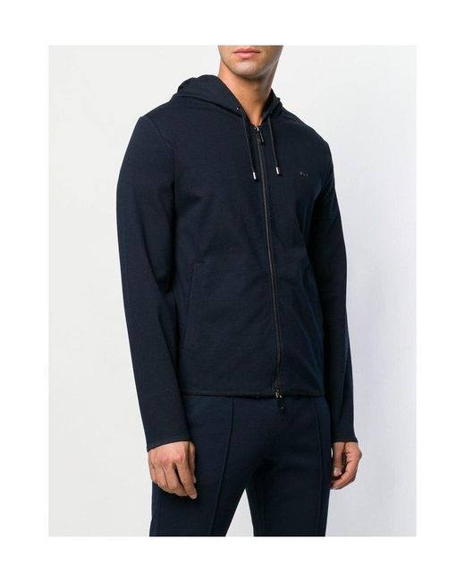 Emporio Armani Blue Zipper Hooded Jacket for men