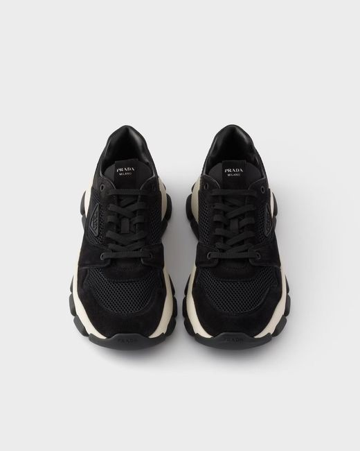Prada Black Mesh Fabric And Suede Sneakers