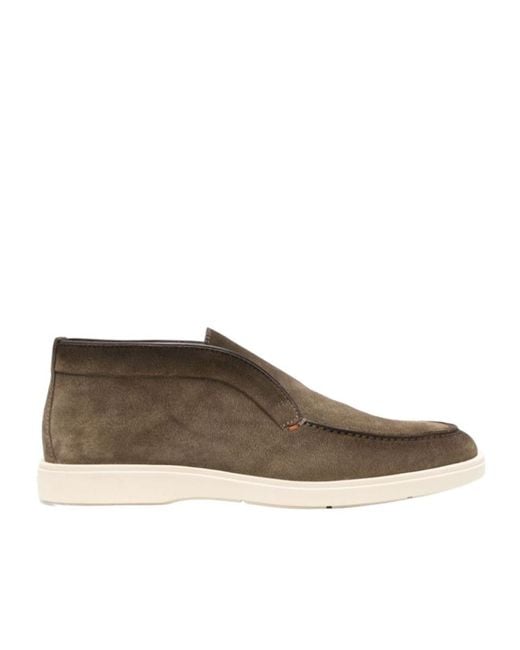Santoni Brown Almond-Toe Slip-On Boots for men
