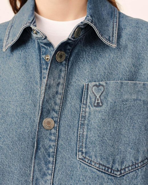 AMI Blue Cotton Overshirt With Ami De Coeur for men