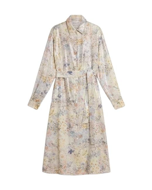 Golden Goose Deluxe Brand White Floral Printed Sequinned Belted Shirt Dress