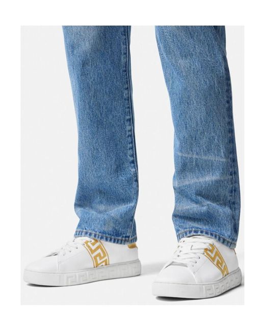 Versace White Greca Embroidered Low-Top Sneakers for men
