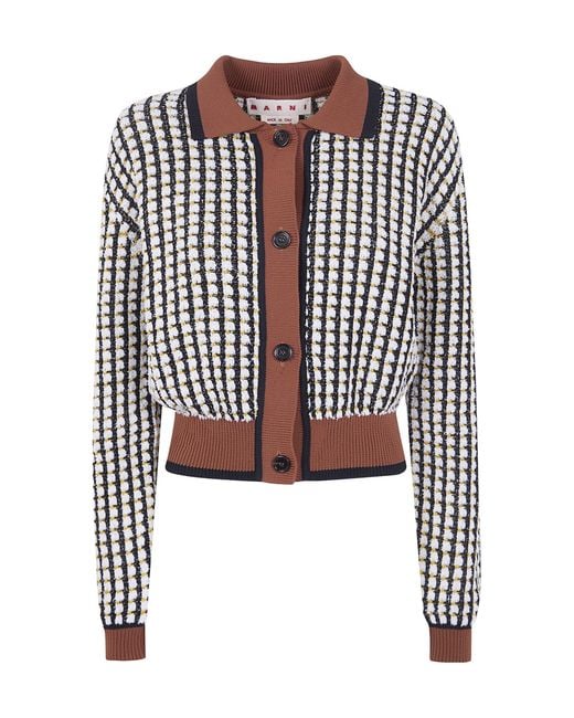 Marni Black Collared Grid Cotton Knitwear