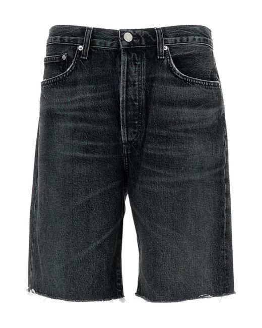 Agolde Black Anson Buttoned Shorts for men