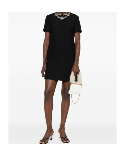 Valentino Black Embroidered Crepe Couture Short Dress
