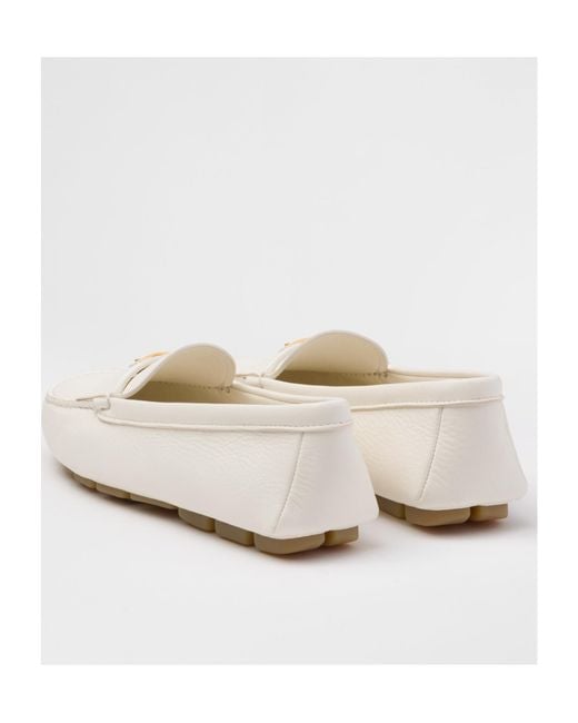 Prada White Buckskin-Print Embossed Driving Shoes