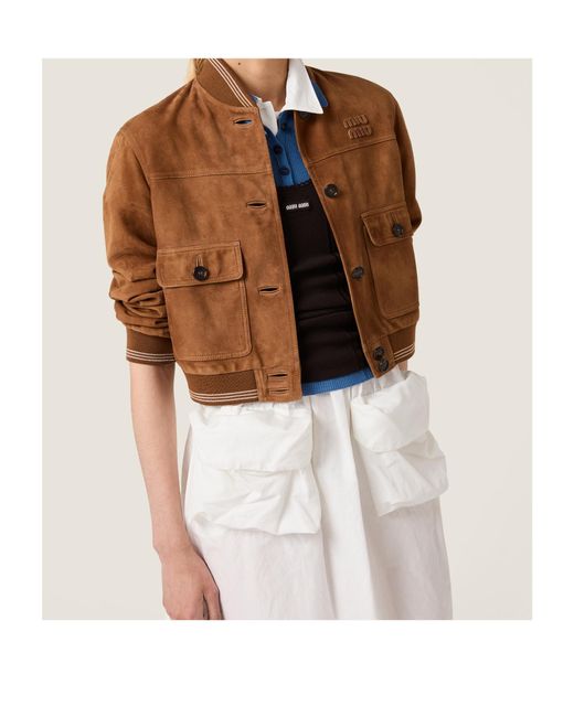 Miu Miu Brown Button-Up Cropped Blouson Jacket