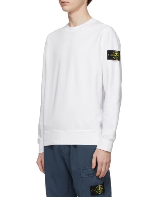 Stone Island White Compass Patch Crewneck Sweatshirt for men