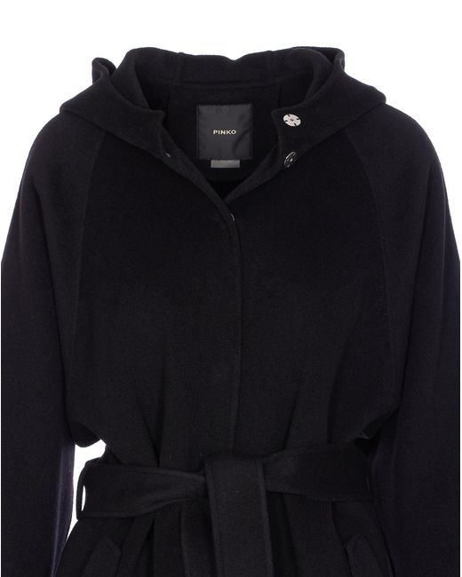 Pinko Black Belted Hooded Coat