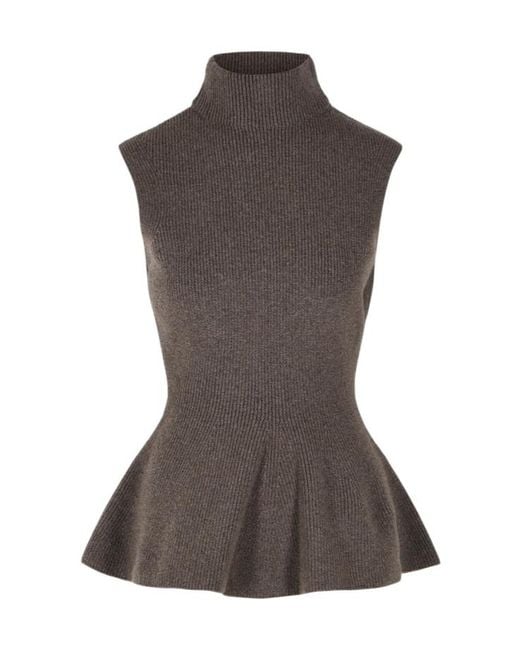 Rohe Brown Sculptural Ribbed-Knit Peplum Top