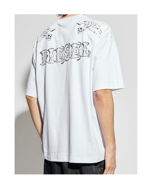 DIESEL White Logo Printed Crewneck T-Shirt for men