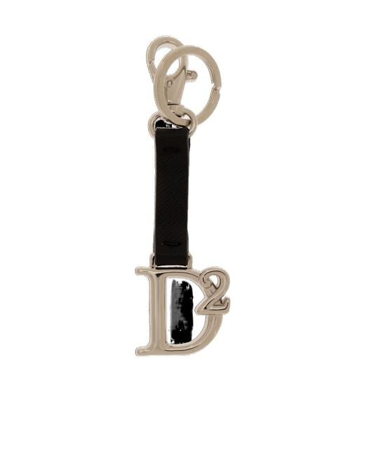DSquared² White Logo Plaque Lobster Claw Fastened Keyring for men