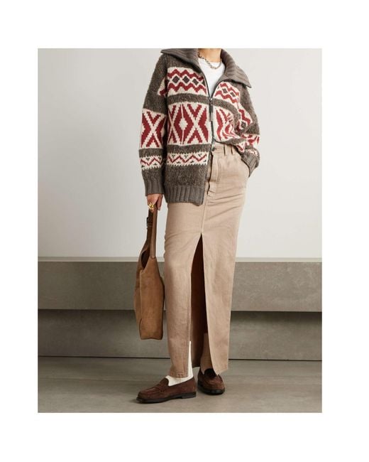 Brunello Cucinelli Natural Logo Patch High-Waisted Skirt