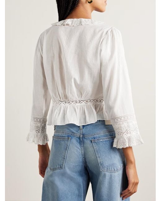 Doen White Eldoris Ruffled Lace Top