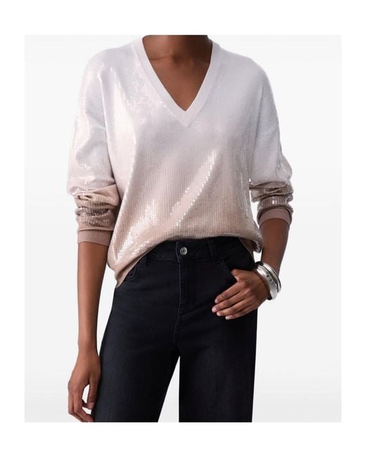 Liu Jo Gray Dégradé Sweater With Sequins