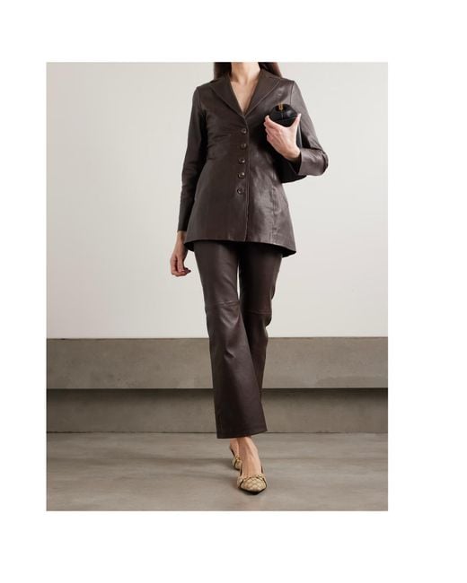 Nour Hammour Brown Long-Sleeved Leather Jacket