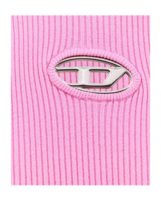 DIESEL Pink M-Onervax Mock-Neck Ribbed Dress
