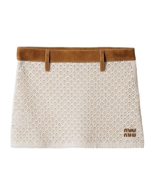 Miu Miu Natural Cotton And Suede Miniskirt