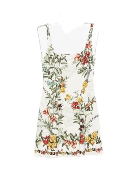 Alice + Olivia White Floral-Print Square-Neck Mini Dress
