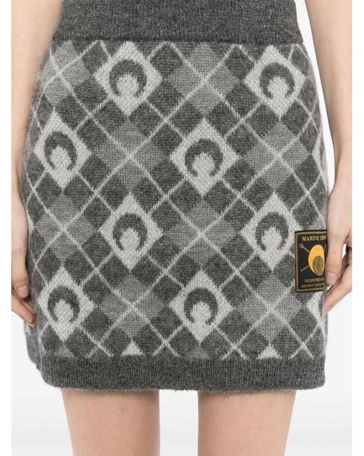 MARINE SERRE Gray Moon Argyle Knit Mini Skirt
