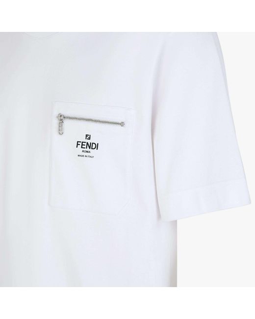 Fendi White Logo Printed Crewneck T-Shirt for men