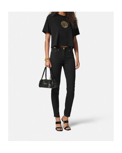 Versace Black Logo-Lettering Zipped Shoulder Bag