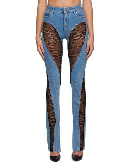 Mugler Blue Lace-Panel Skinny Jeans