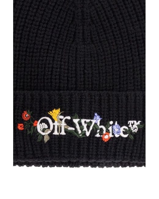 Off-White c/o Virgil Abloh Blue Logo Embroidered Knitted Beanie