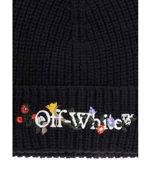 Off-White c/o Virgil Abloh Blue Logo Embroidered Knitted Beanie