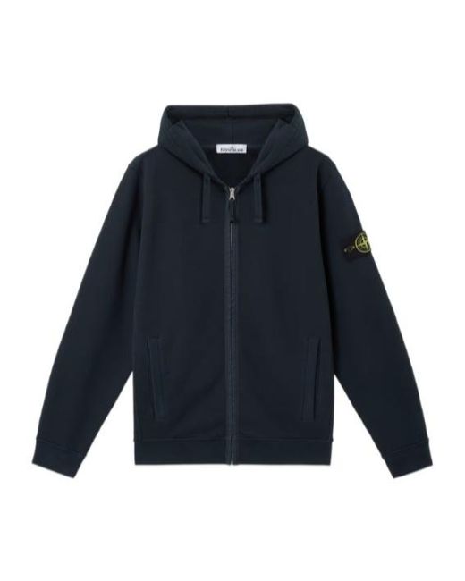 Stone Island Blue Compass Patch Zip-Up Hoodie for men
