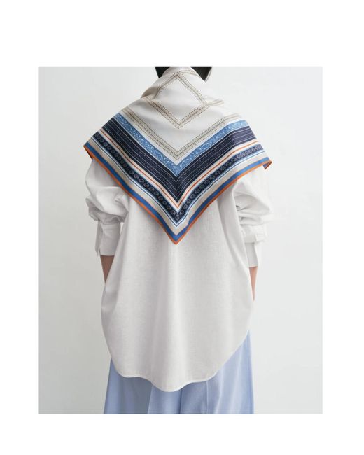 Totême Blue Geometric-Print Scarf