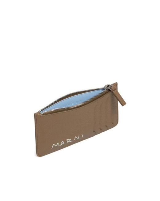 Marni Brown Leather Card Case With Mending for men