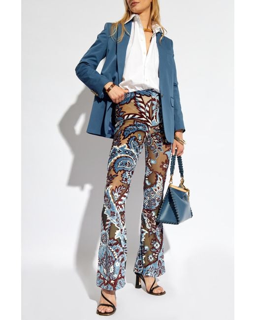 Etro Blue Tulle Jacquard Velvet Trousers