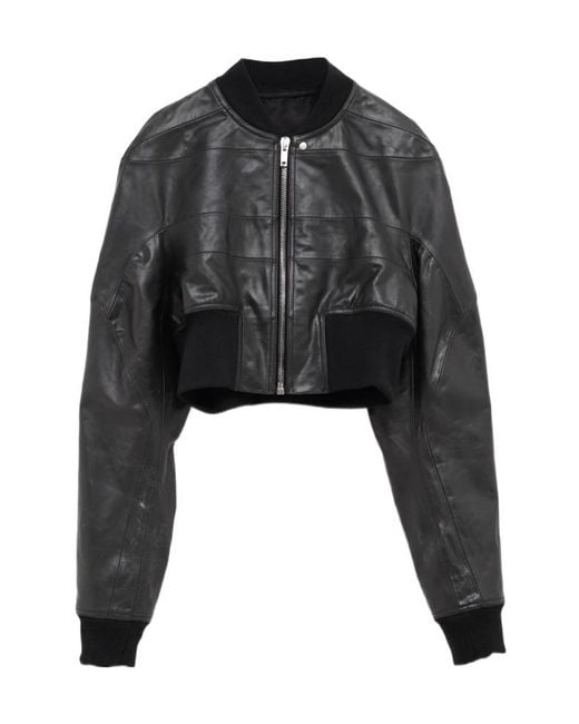 Rick Owens Black Hollywood Girdered Cropped Bomber Jacket