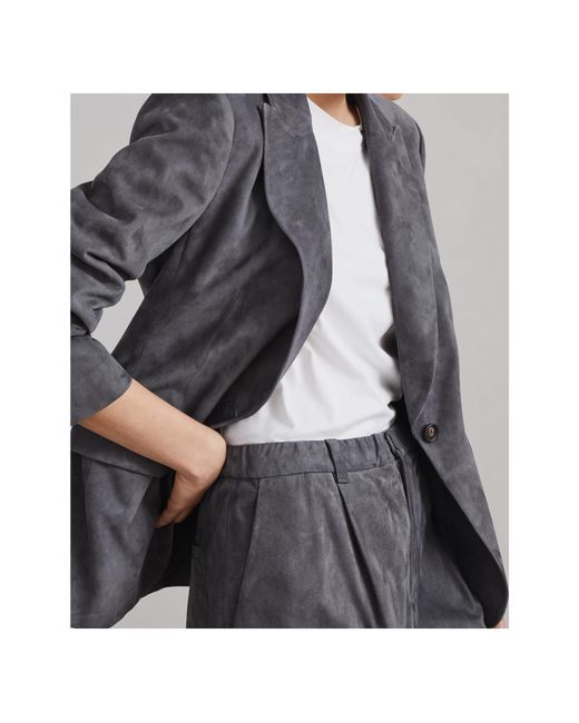 Brunello Cucinelli Gray Single-Breasted Suede Blazer