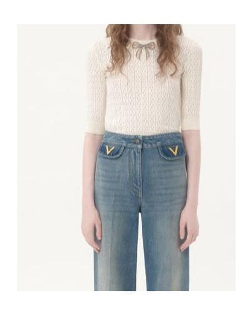 Valentino White Bow Embellished Crewneck Jumper