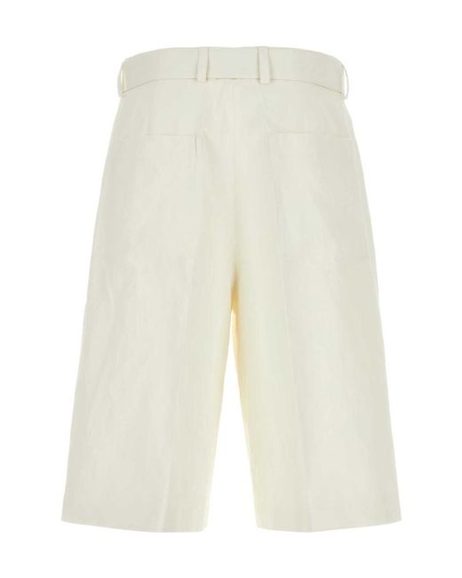 Jil Sander White Ivory Linen Bermuda Shorts for men