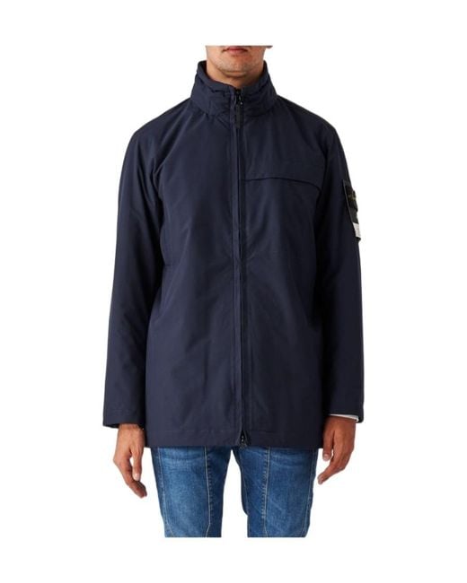 Stone Island Blue Logo-Patch Zip-Up Jacket for men
