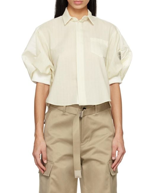 Sacai White Puff-Sleeved Striped Shirt