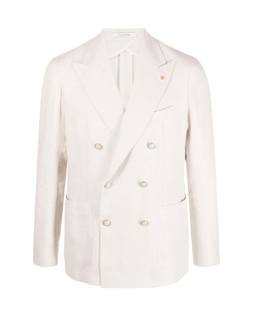 Tagliatore White Double-Breasted Long Sleeved Blazer for men