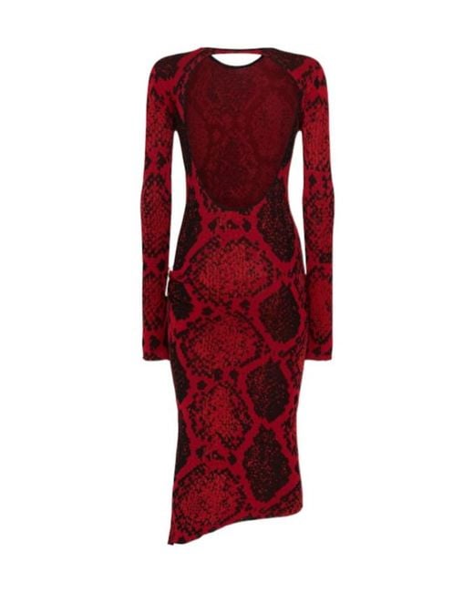The Attico Red Python Printed Viscose Blend Midi Dress