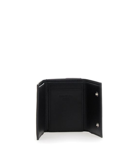 Acne Black Logo Detailed Trifold Wallet for men
