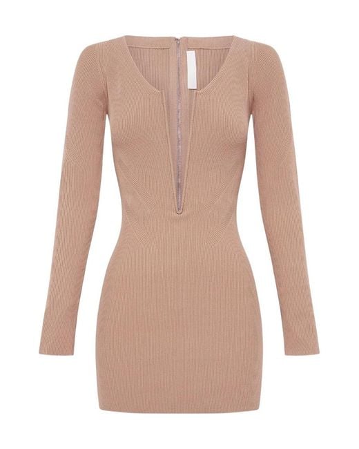 Dion Lee Brown Angled Ribbed-Knit Dress