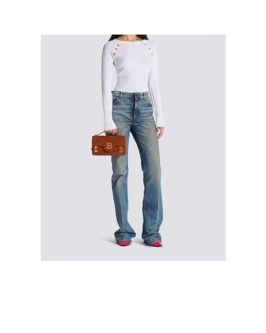 Balmain Brown Suede B-Buzz Shoulder 24 Bag