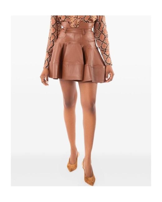 Zimmermann Brown Hypnotic Leather Ruffled Miniskirt
